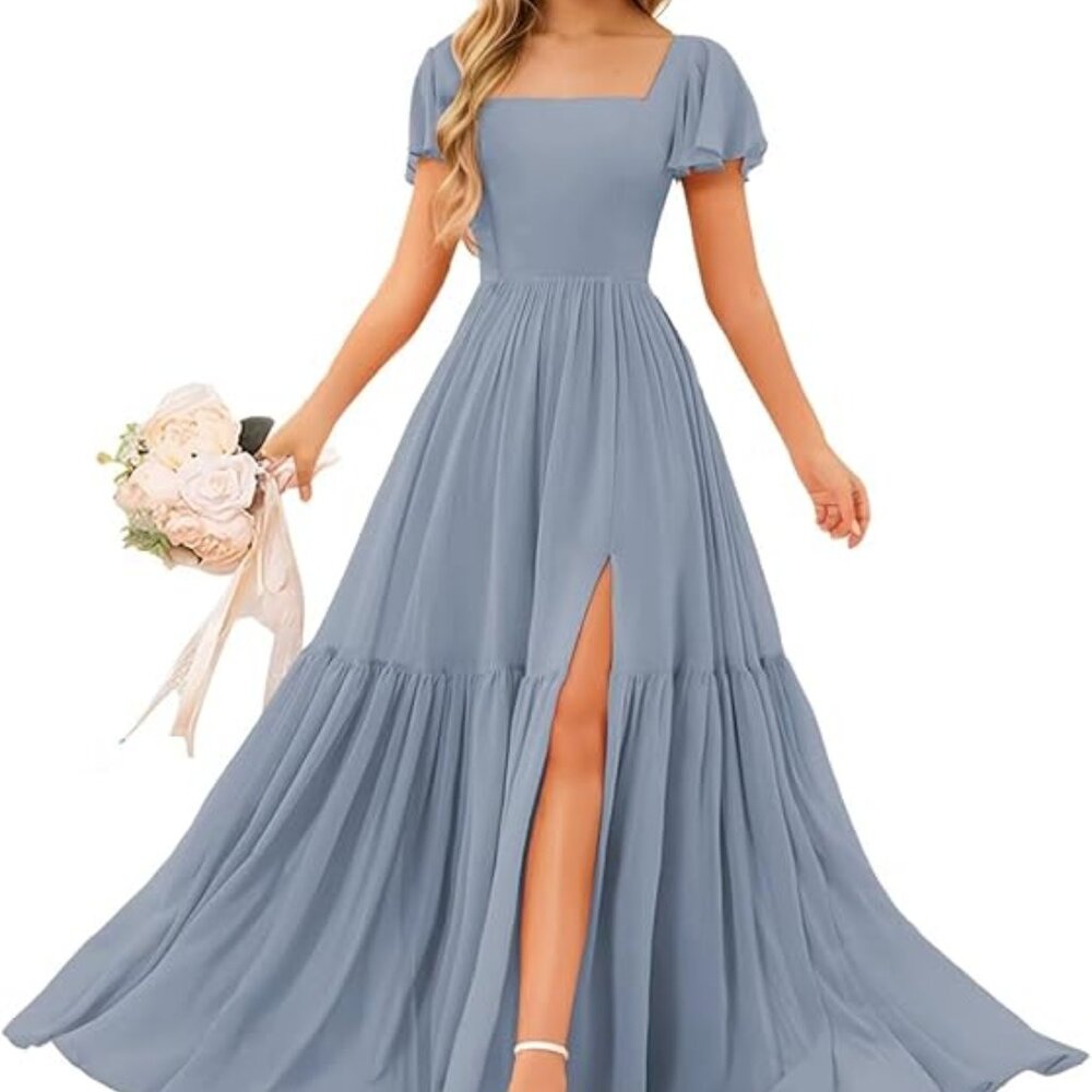 Dusty blue junior bridesmaid dress